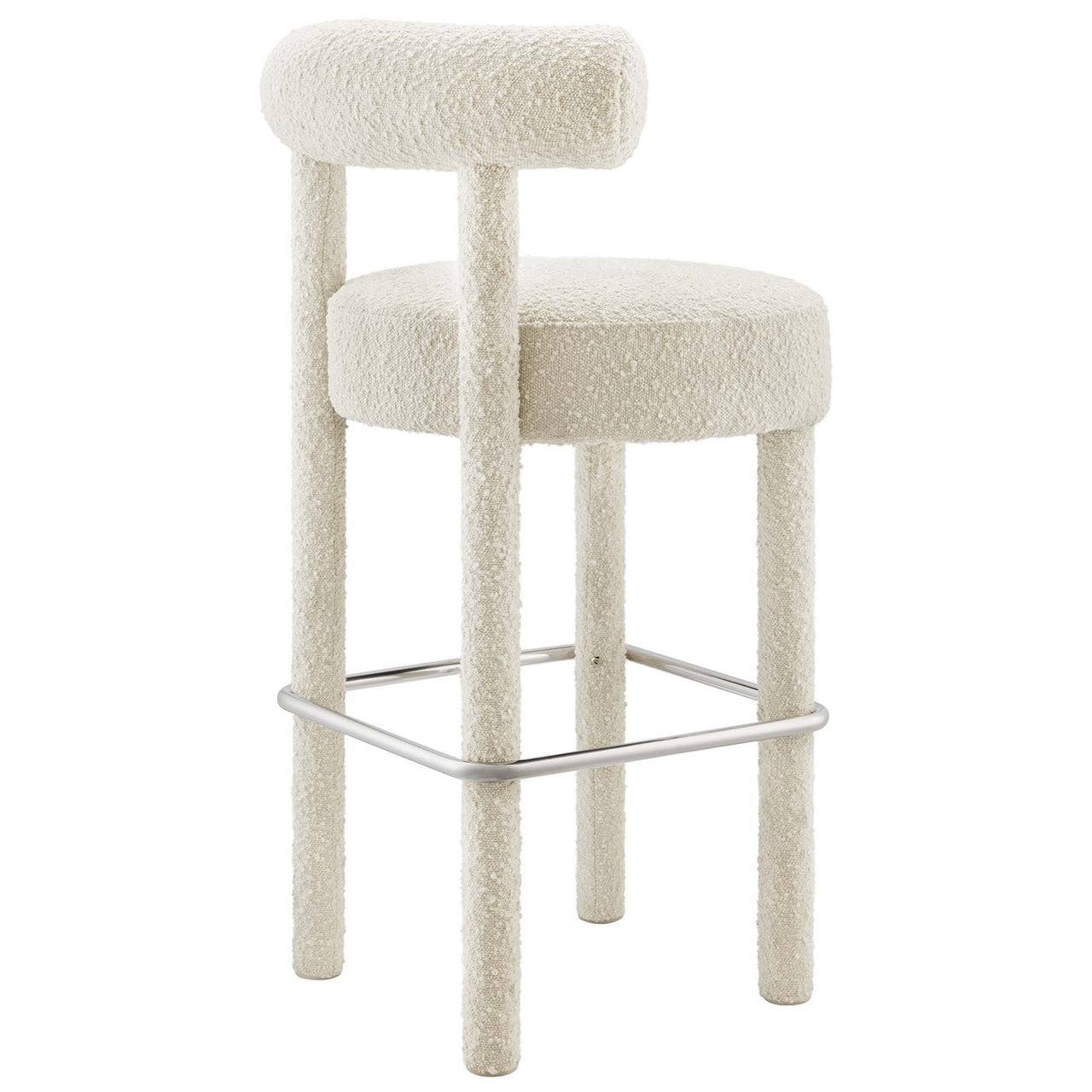 Metropole Upholstered Boucle Bar Stool Set of 2, Ivory & Silver