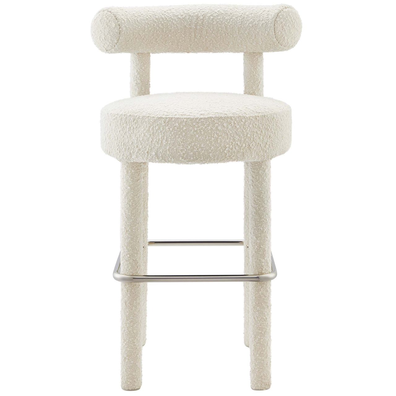 Metropole Upholstered Boucle Bar Stool Set of 2, Ivory & Silver