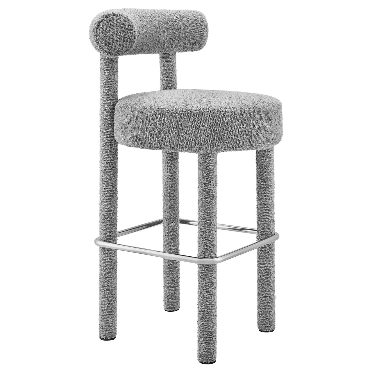 Metropole Upholstered Boucle Bar Stool Set of 2, Light Gray & Silver