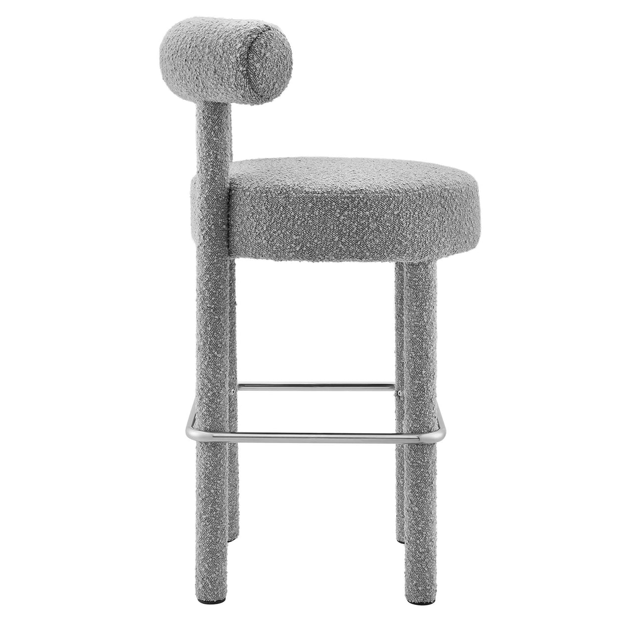 Metropole Upholstered Boucle Bar Stool Set of 2, Light Gray & Silver