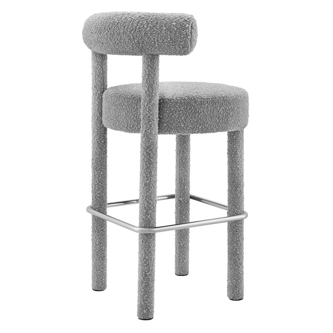 Metropole Upholstered Boucle Bar Stool Set of 2, Light Gray & Silver