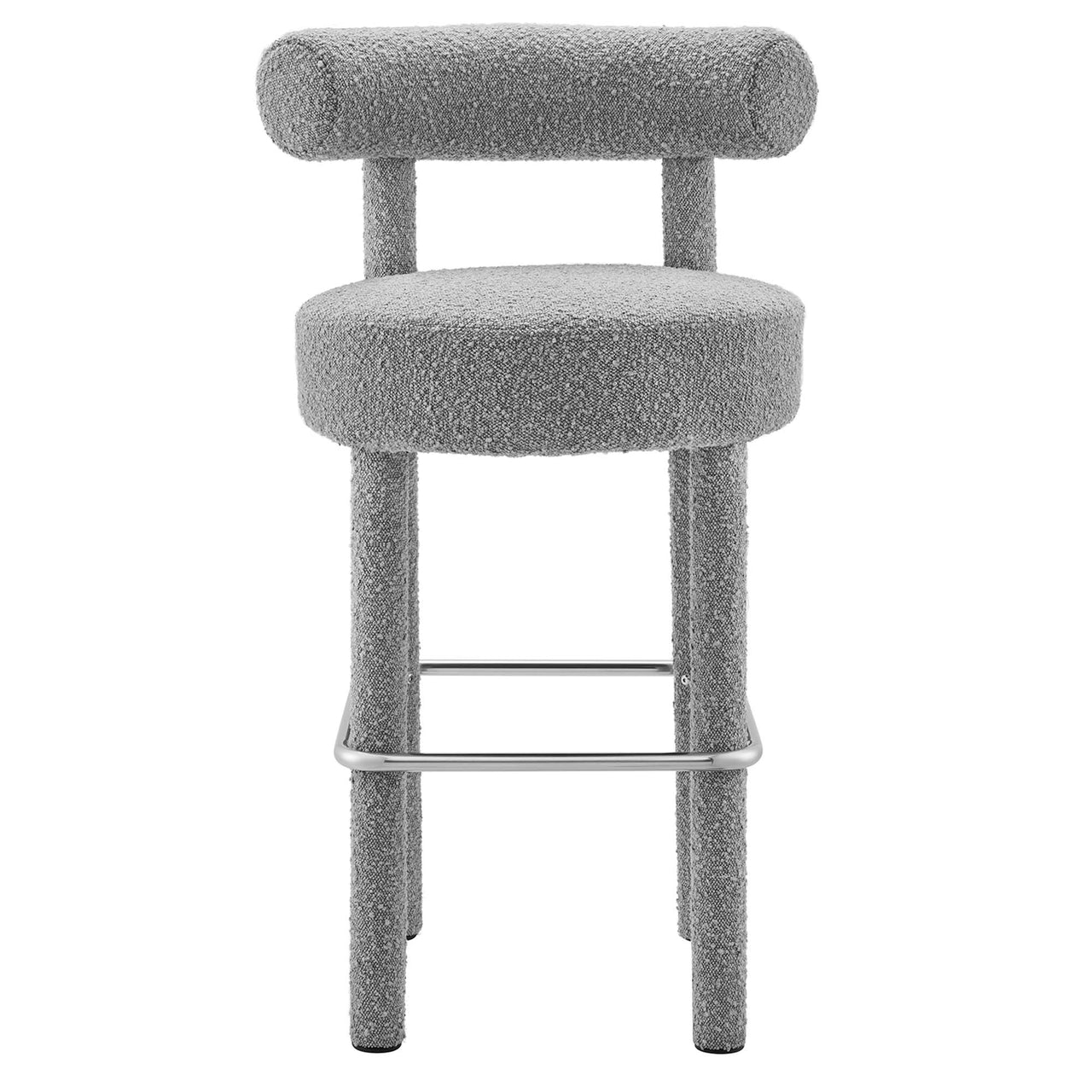 Metropole Upholstered Boucle Bar Stool Set of 2, Light Gray & Silver