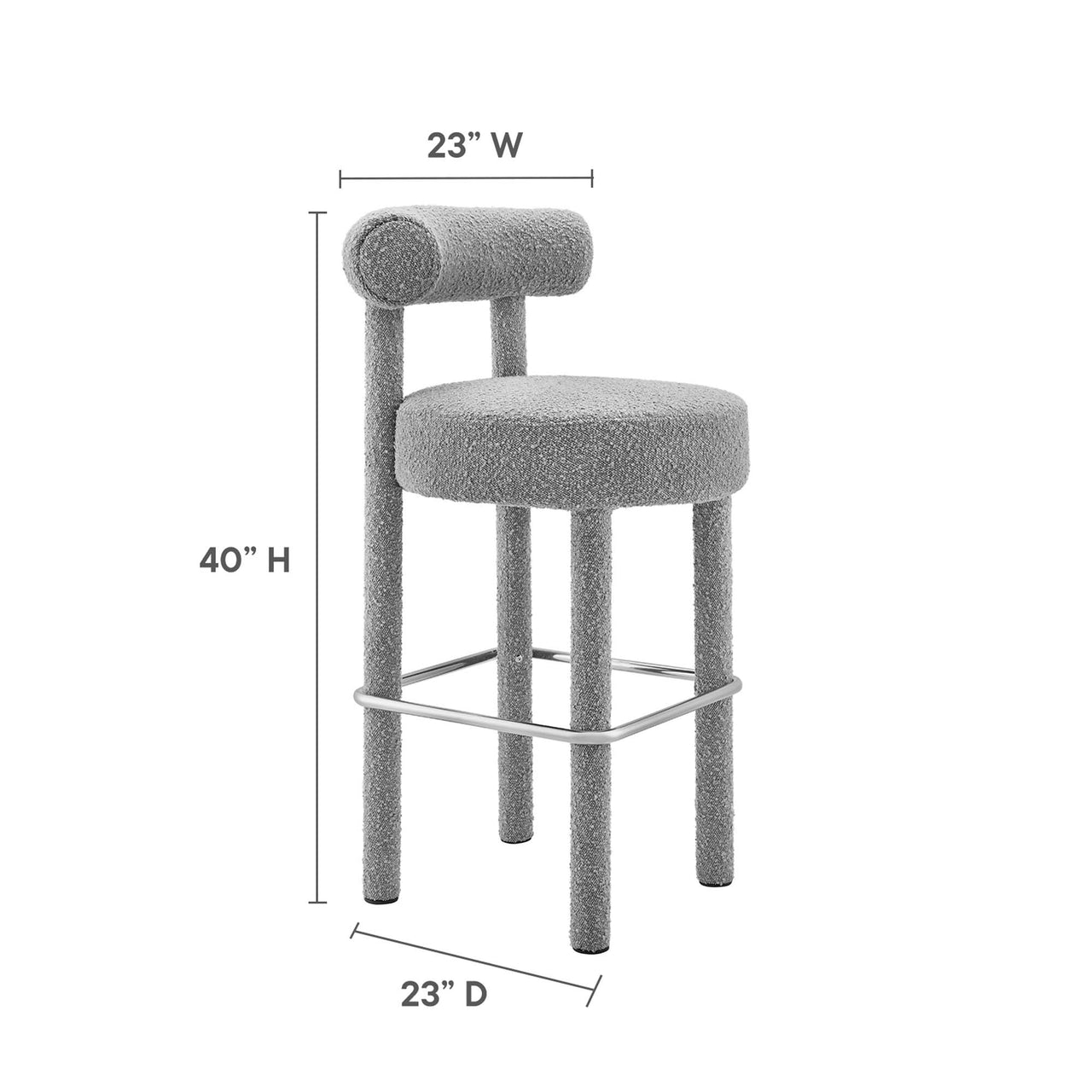 Metropole Upholstered Boucle Bar Stool Set of 2, Light Gray & Silver