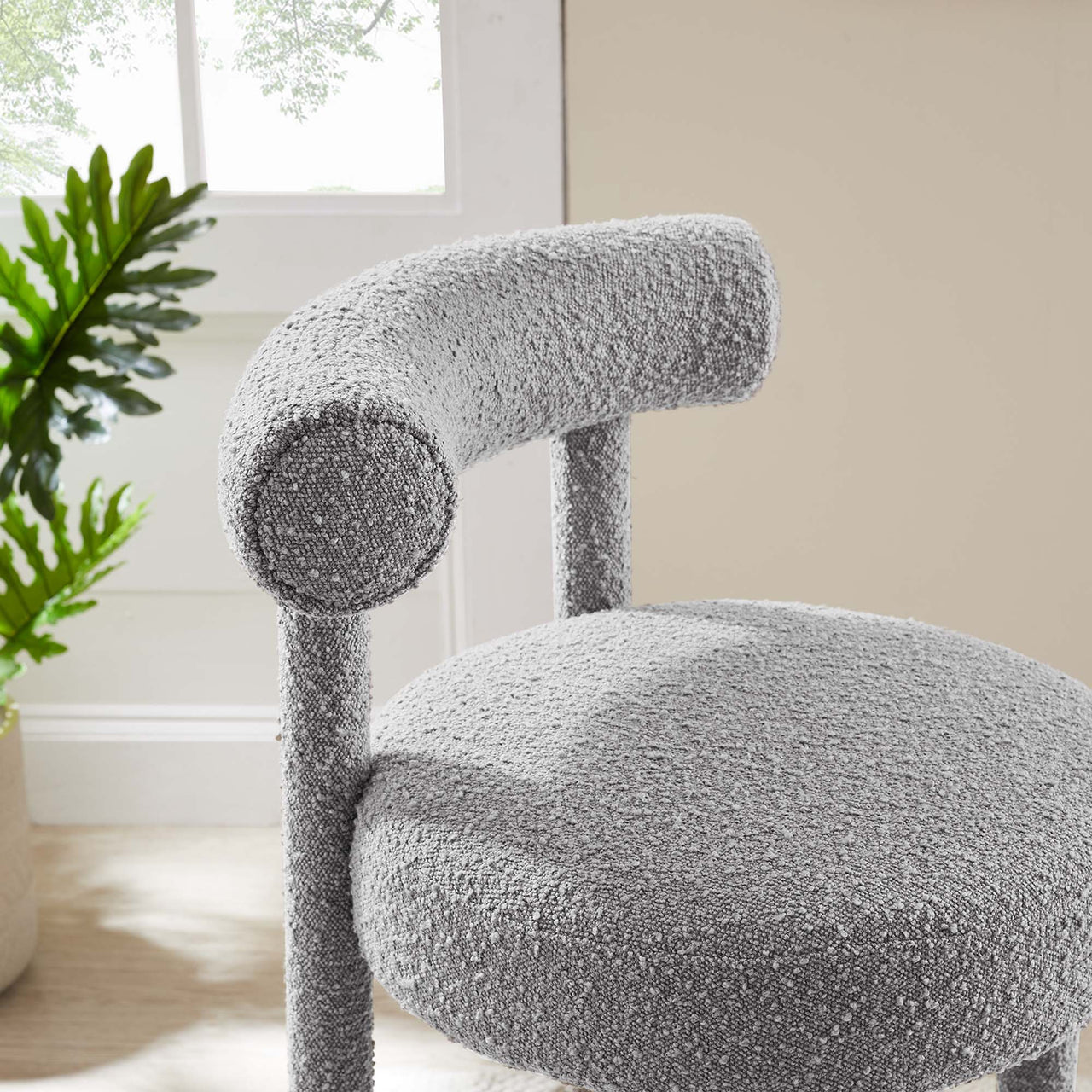 Metropole Upholstered Boucle Bar Stool Set of 2, Light Gray & Silver