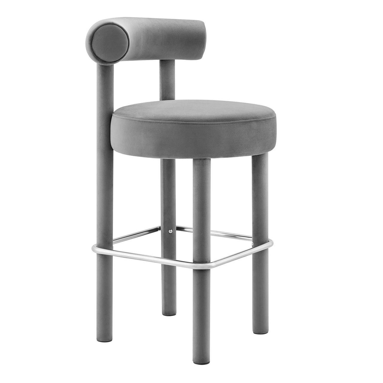 Metropole Upholstered Velvet Bar Stool Set of 2, Gray & Silver