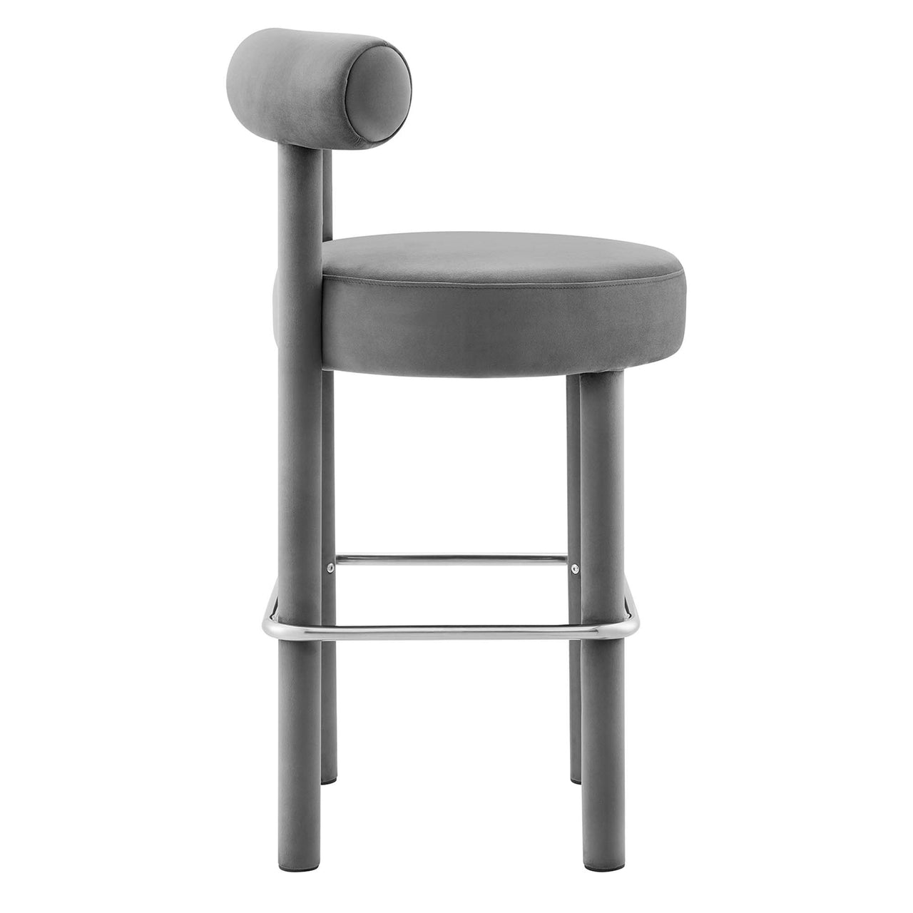 Metropole Upholstered Velvet Bar Stool Set of 2, Gray & Silver