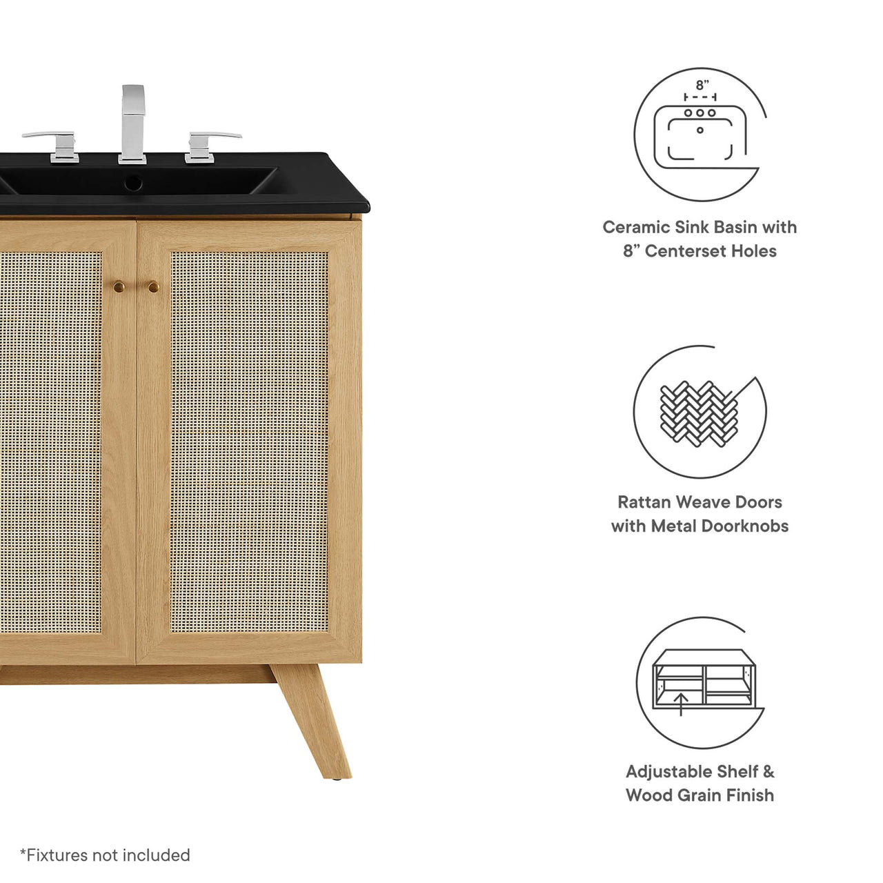 Marra Vanity Unit, Small, Oak & Black