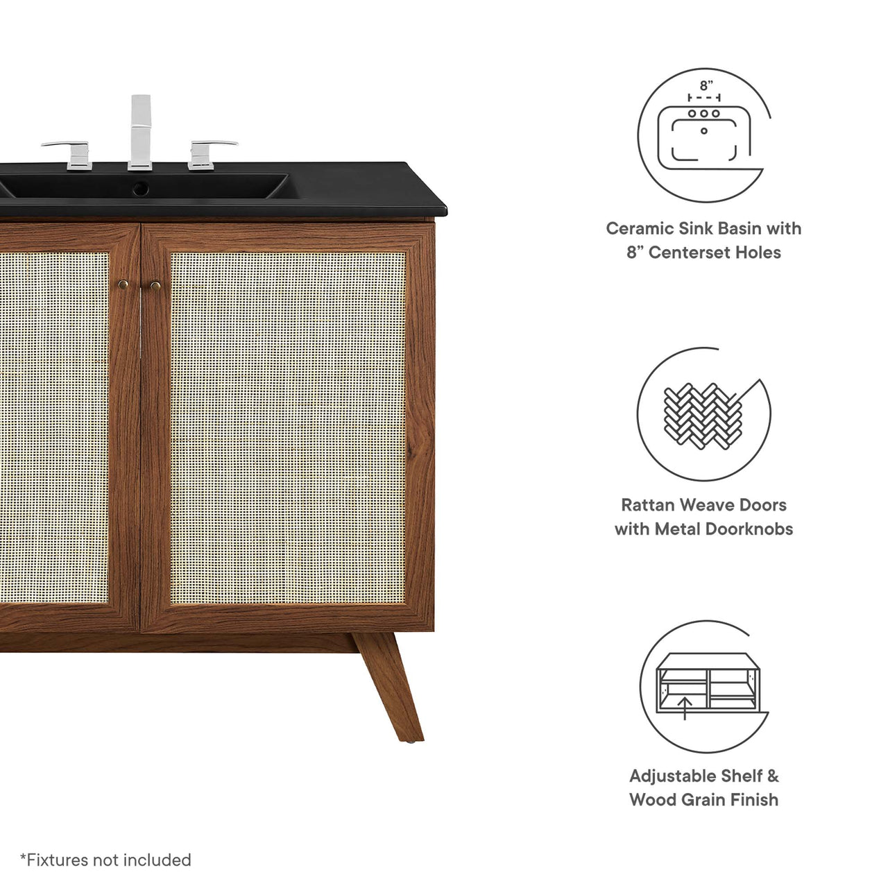 Marra Vanity Unit, Large, Walnut & Black