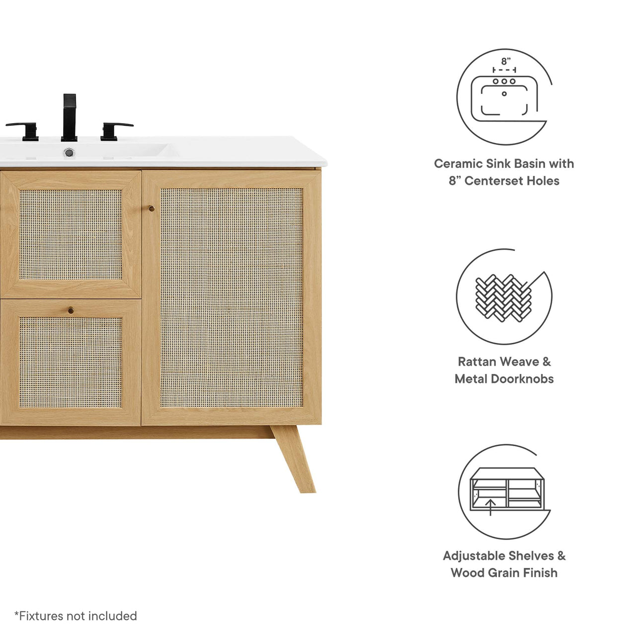 Marra Single Sink Vanity Unit, Extra Large, Oak & White