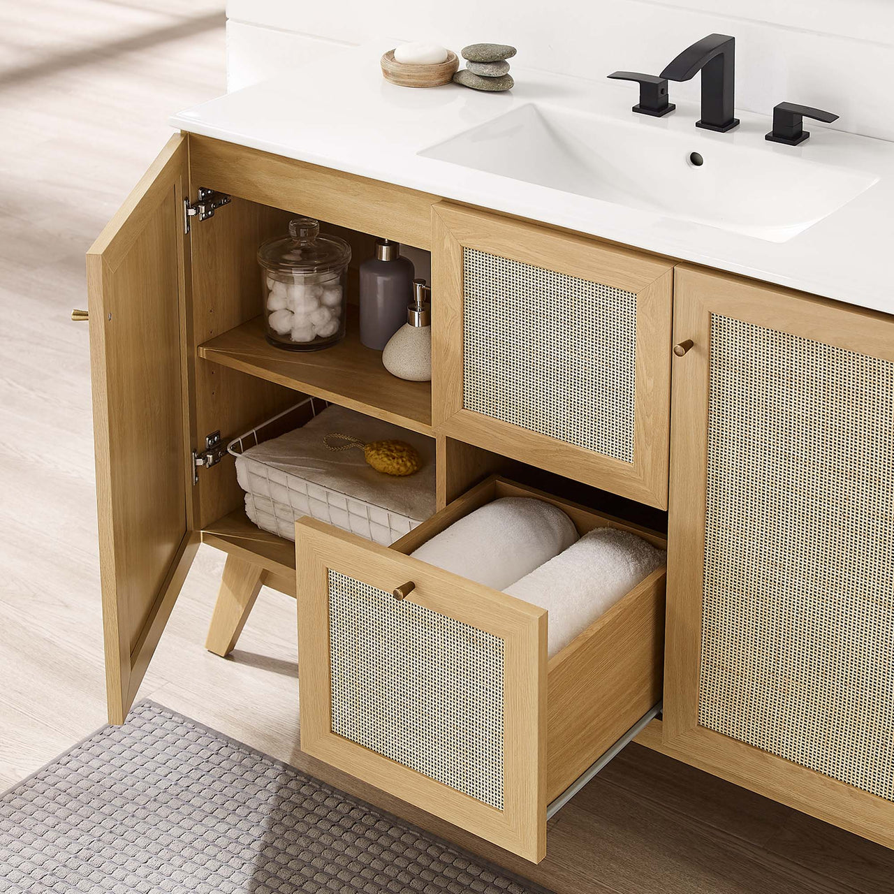Marra Single Sink Vanity Unit, Extra Large, Oak & White