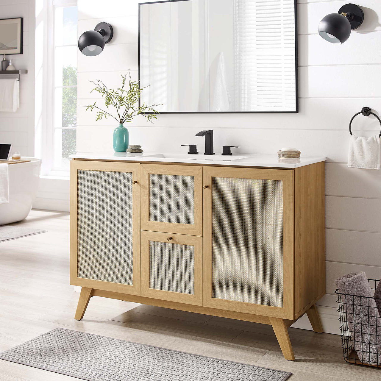 Marra Single Sink Vanity Unit, Extra Large, Oak & White
