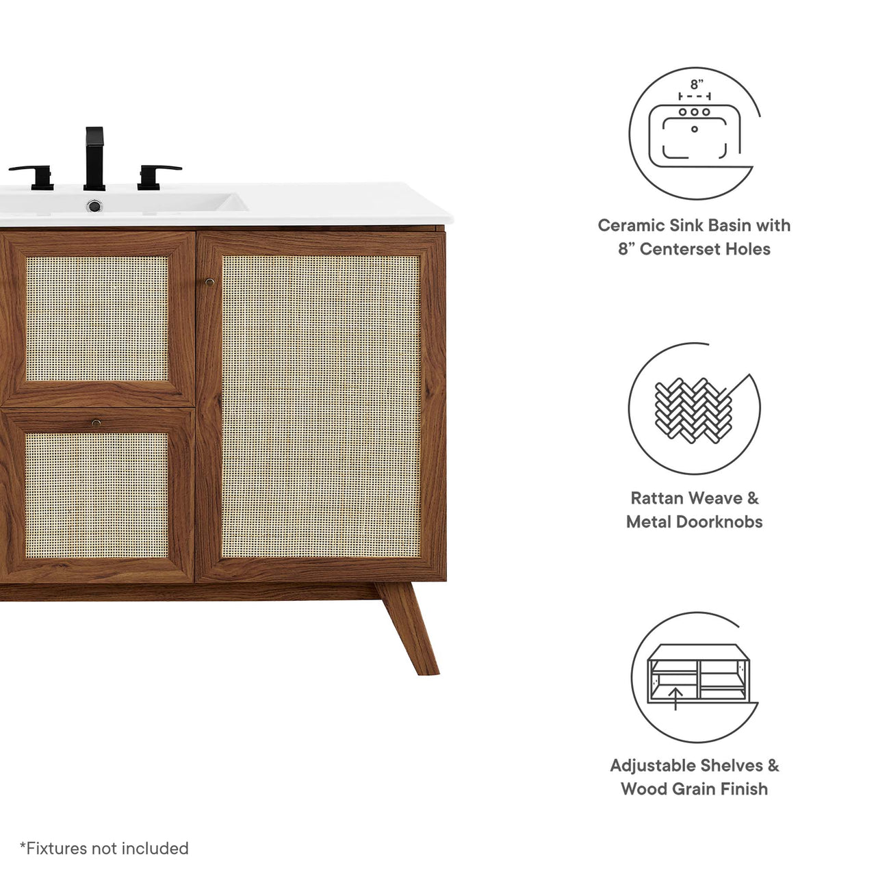 Marra Single Sink Vanity Unit, Extra Large, Walnut & White