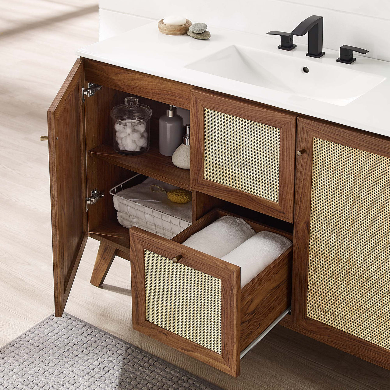 Marra Single Sink Vanity Unit, Extra Large, Walnut & White