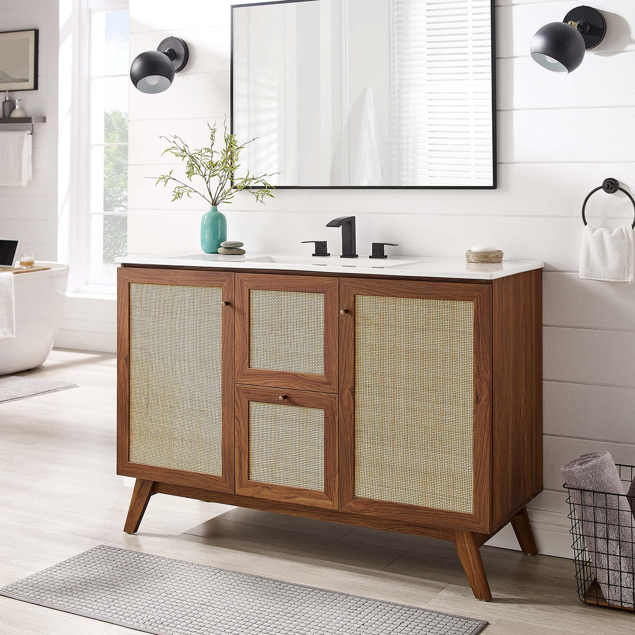 Marra Single Sink Vanity Unit, Extra Large, Walnut & White