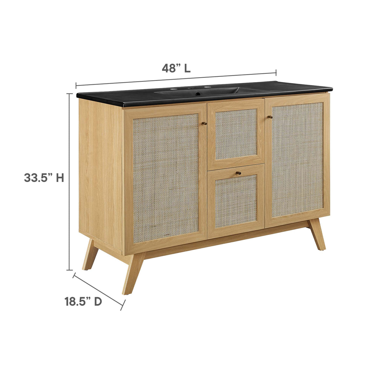Marra Single Sink Vanity Unit, Extra Large, Oak & Black