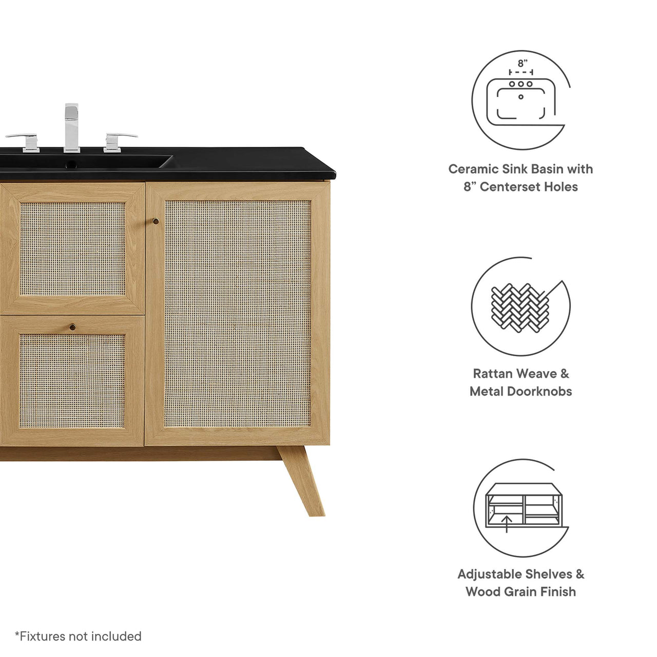 Marra Single Sink Vanity Unit, Extra Large, Oak & Black