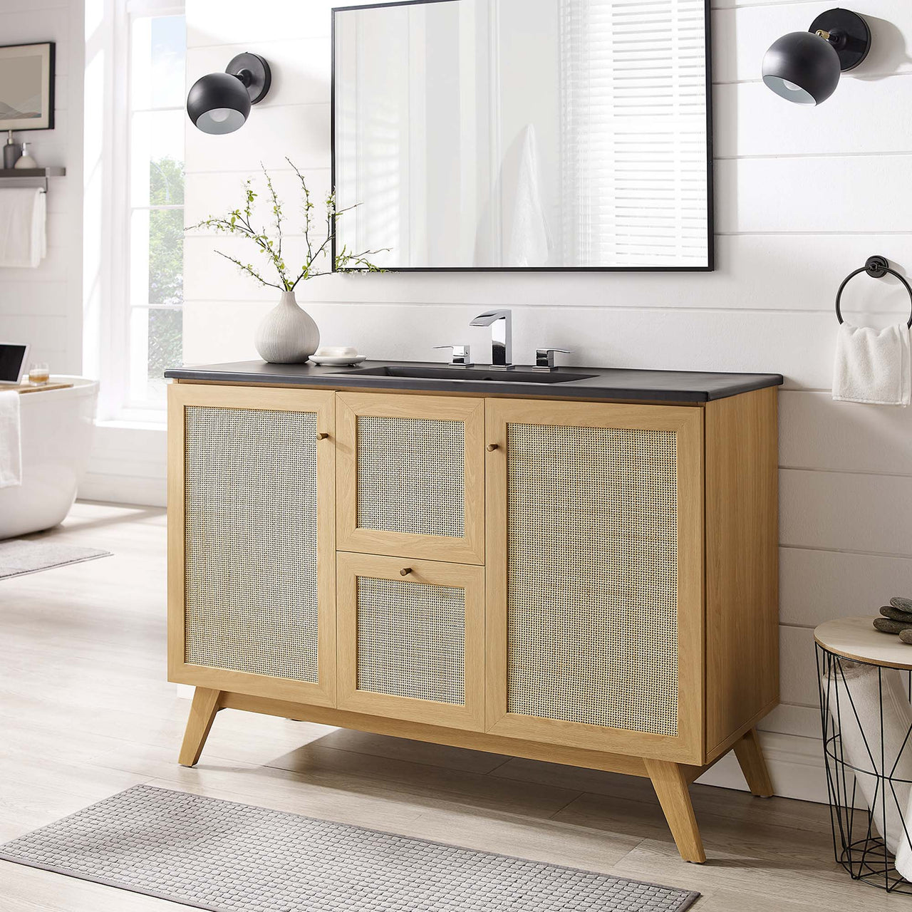 Marra Single Sink Vanity Unit, Extra Large, Oak & Black