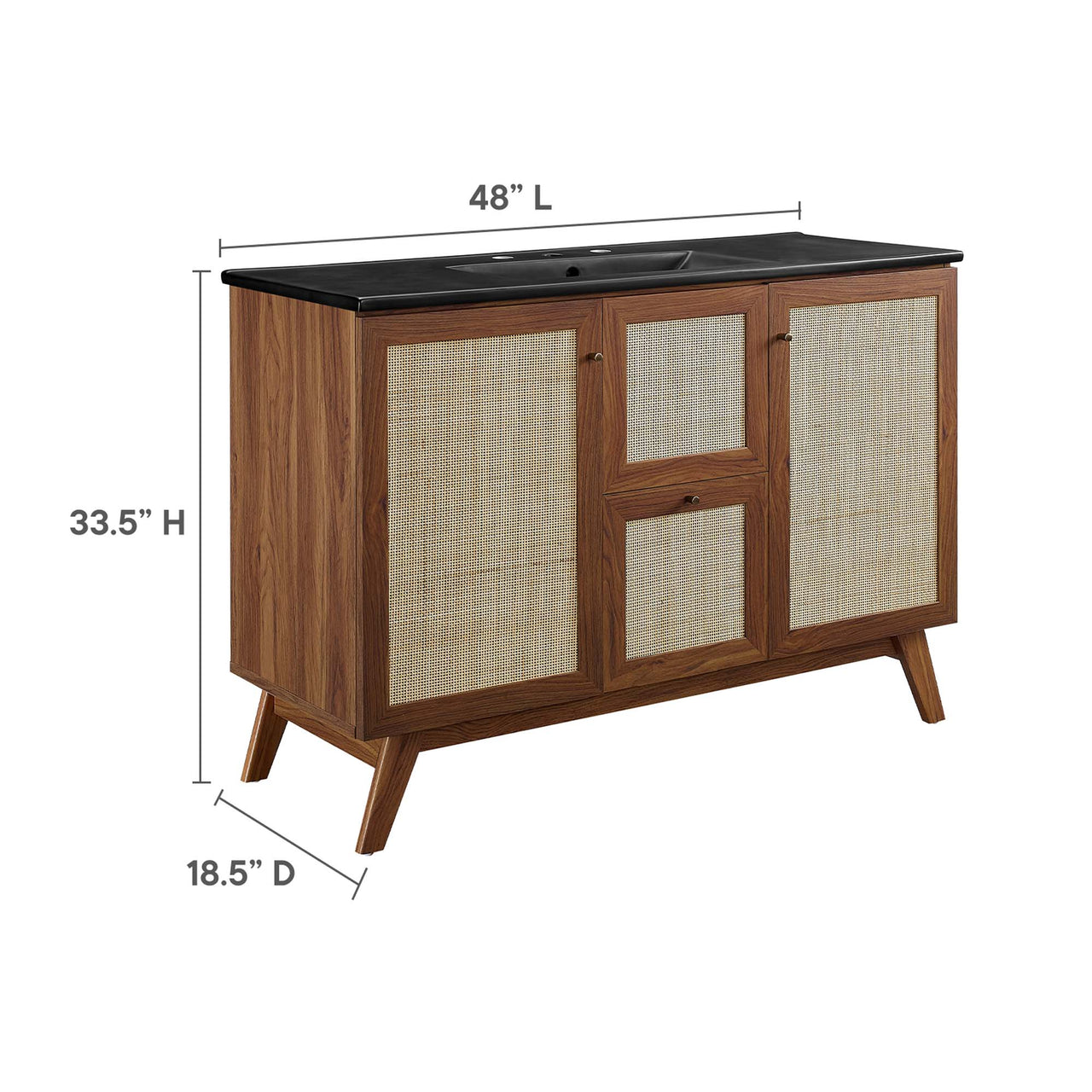 Marra Single Sink Vanity Unit, Extra Large, Walnut & Black