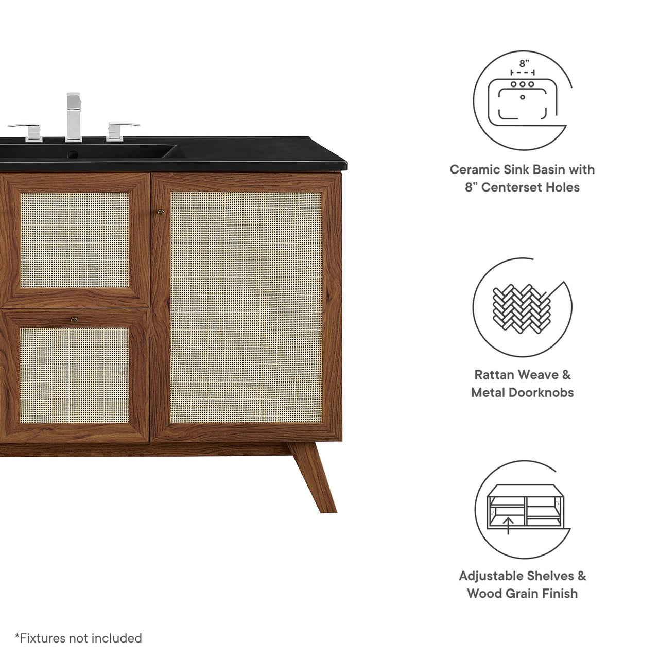 Marra Single Sink Vanity Unit, Extra Large, Walnut & Black