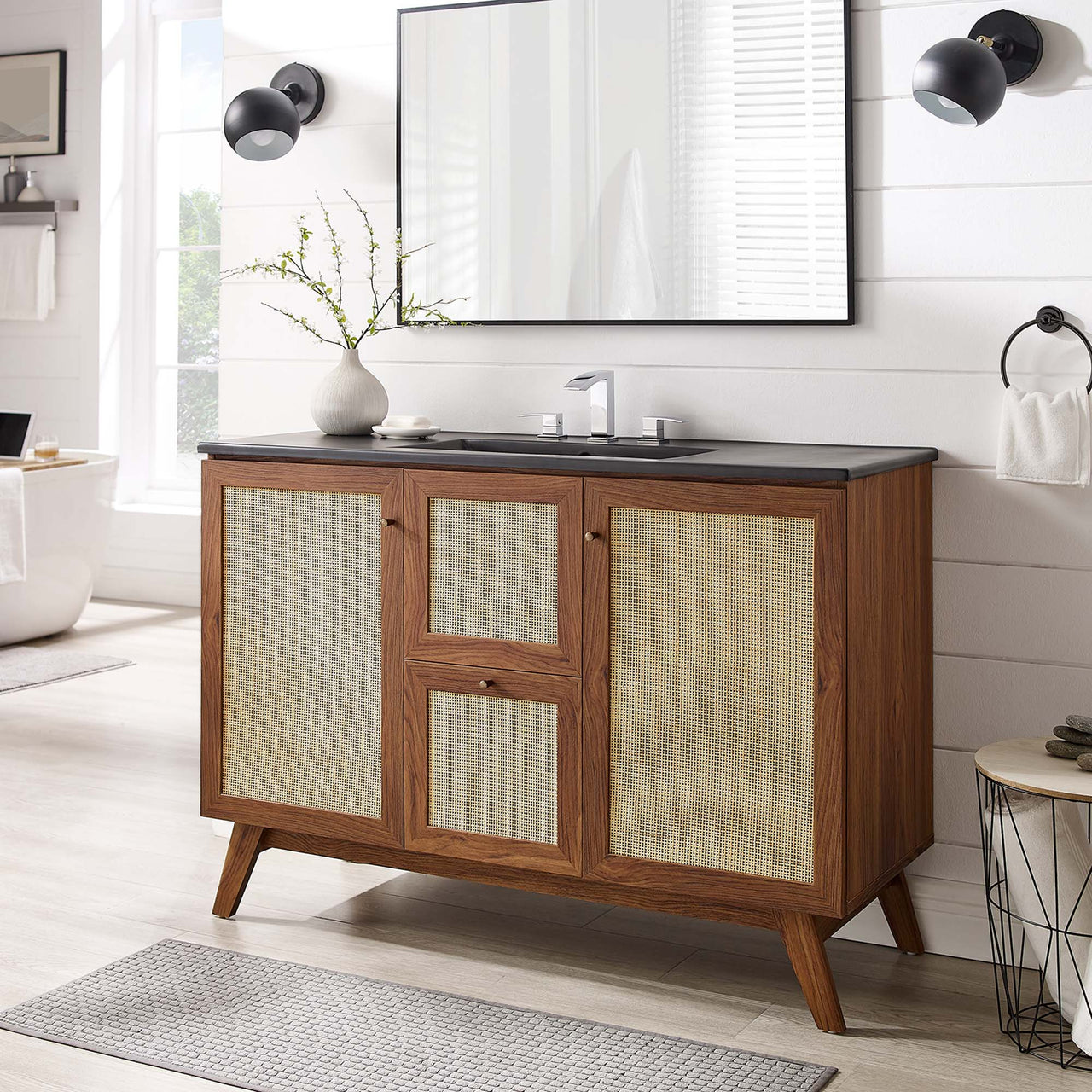 Marra Single Sink Vanity Unit, Extra Large, Walnut & Black