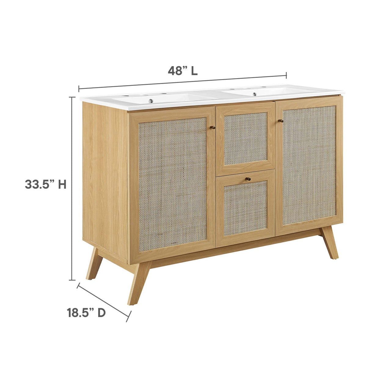 Marra Double Sink Vanity Unit, Extra Large, Oak & White