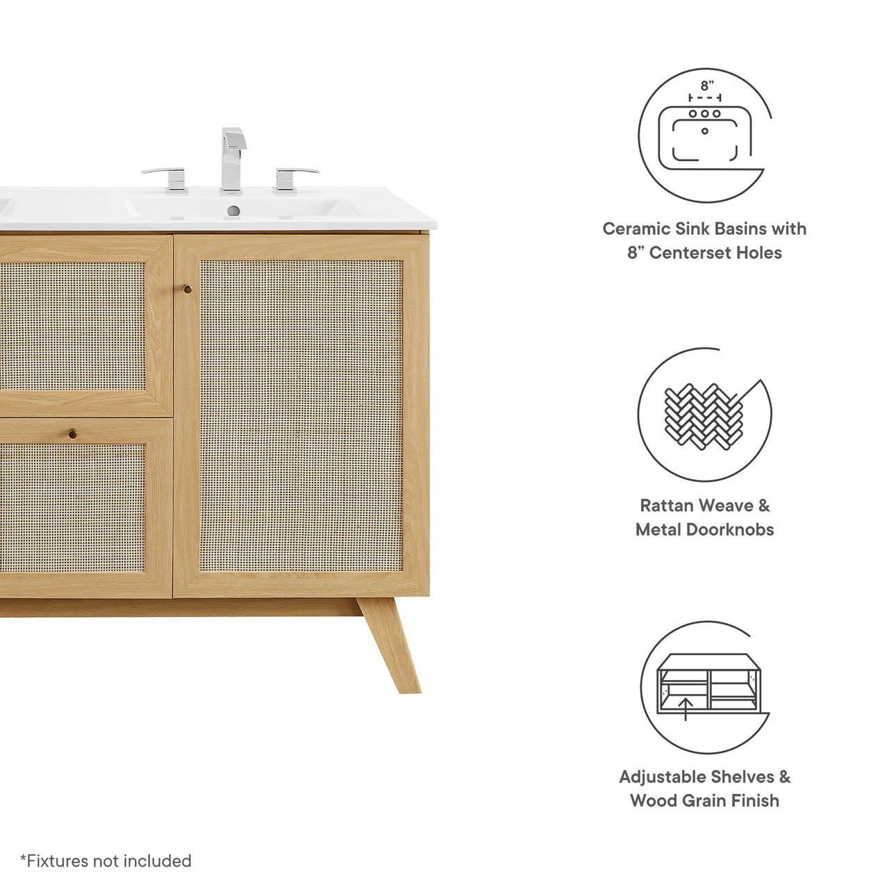 Marra Double Sink Vanity Unit, Extra Large, Oak & White