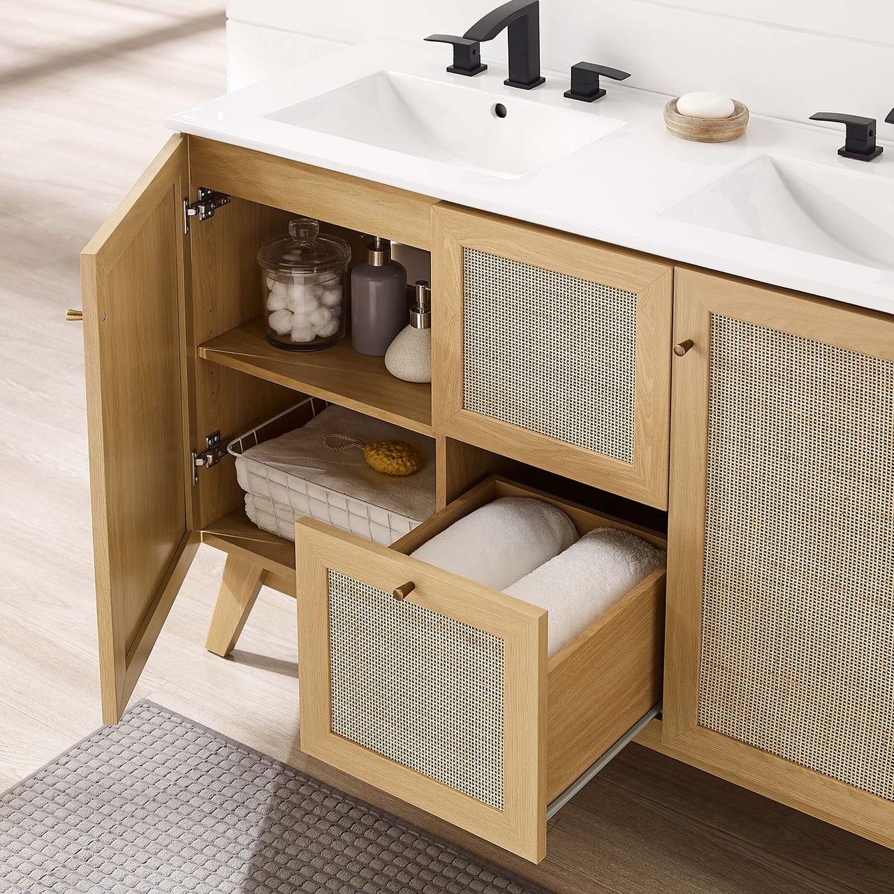 Marra Double Sink Vanity Unit, Extra Large, Oak & White