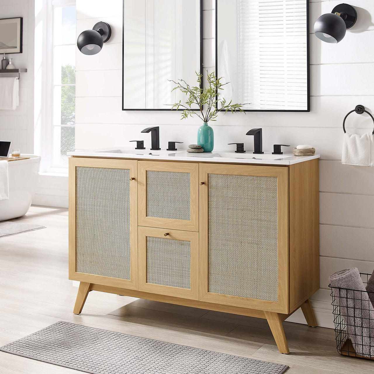 Marra Double Sink Vanity Unit, Extra Large, Oak & White