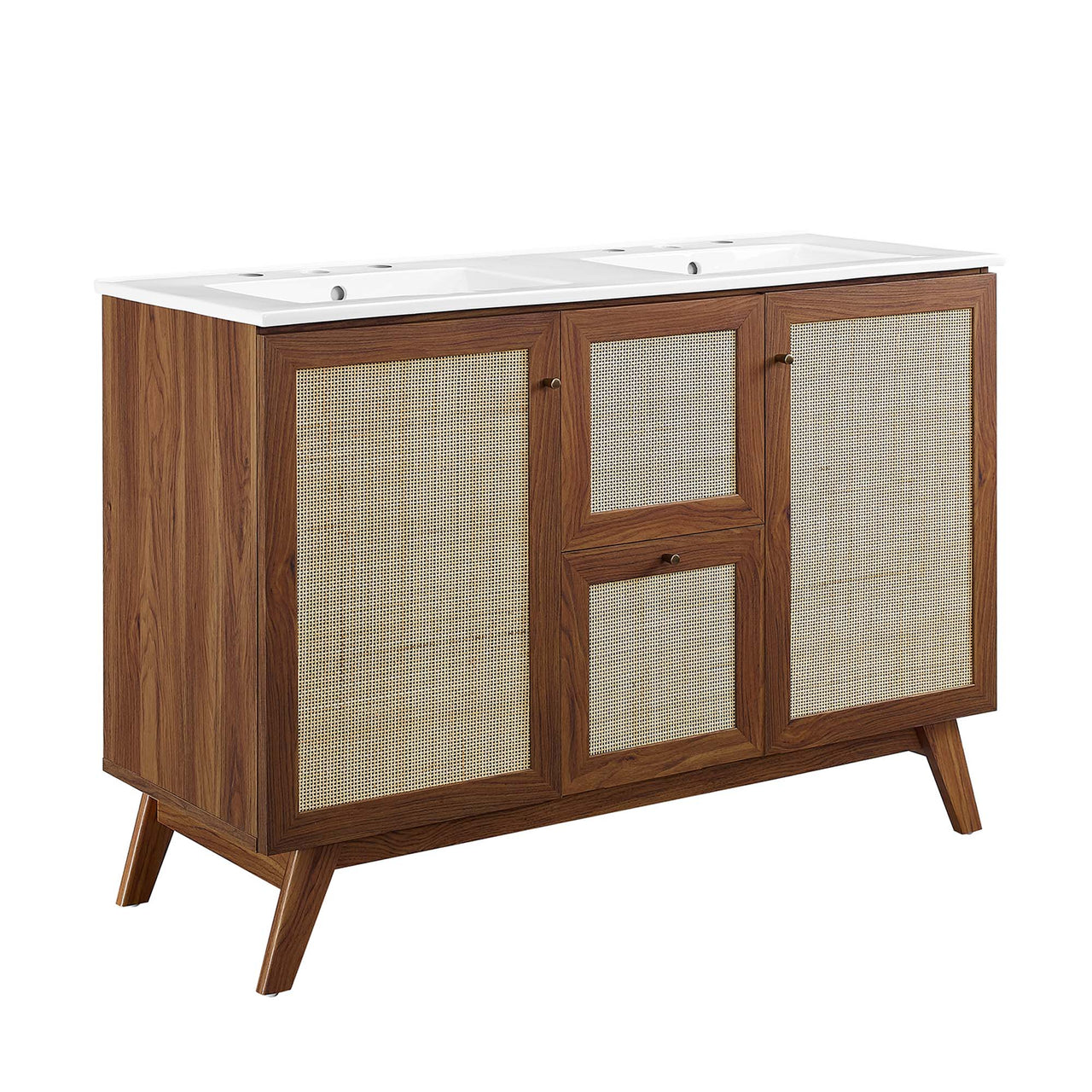 Marra Double Sink Vanity Unit, Extra Large, Walnut & White
