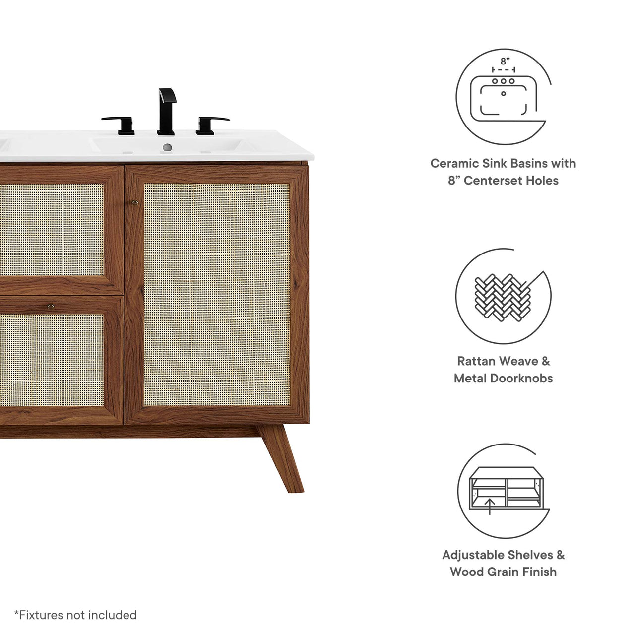 Marra Double Sink Vanity Unit, Extra Large, Walnut & White