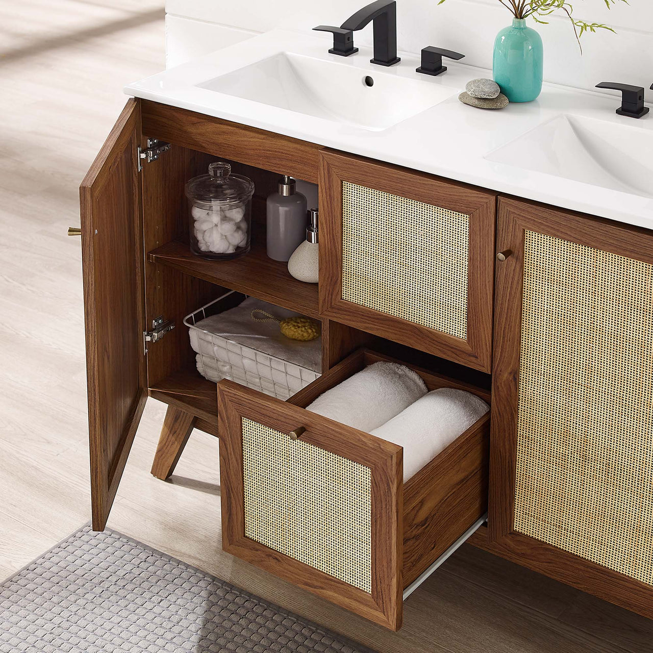 Marra Double Sink Vanity Unit, Extra Large, Walnut & White