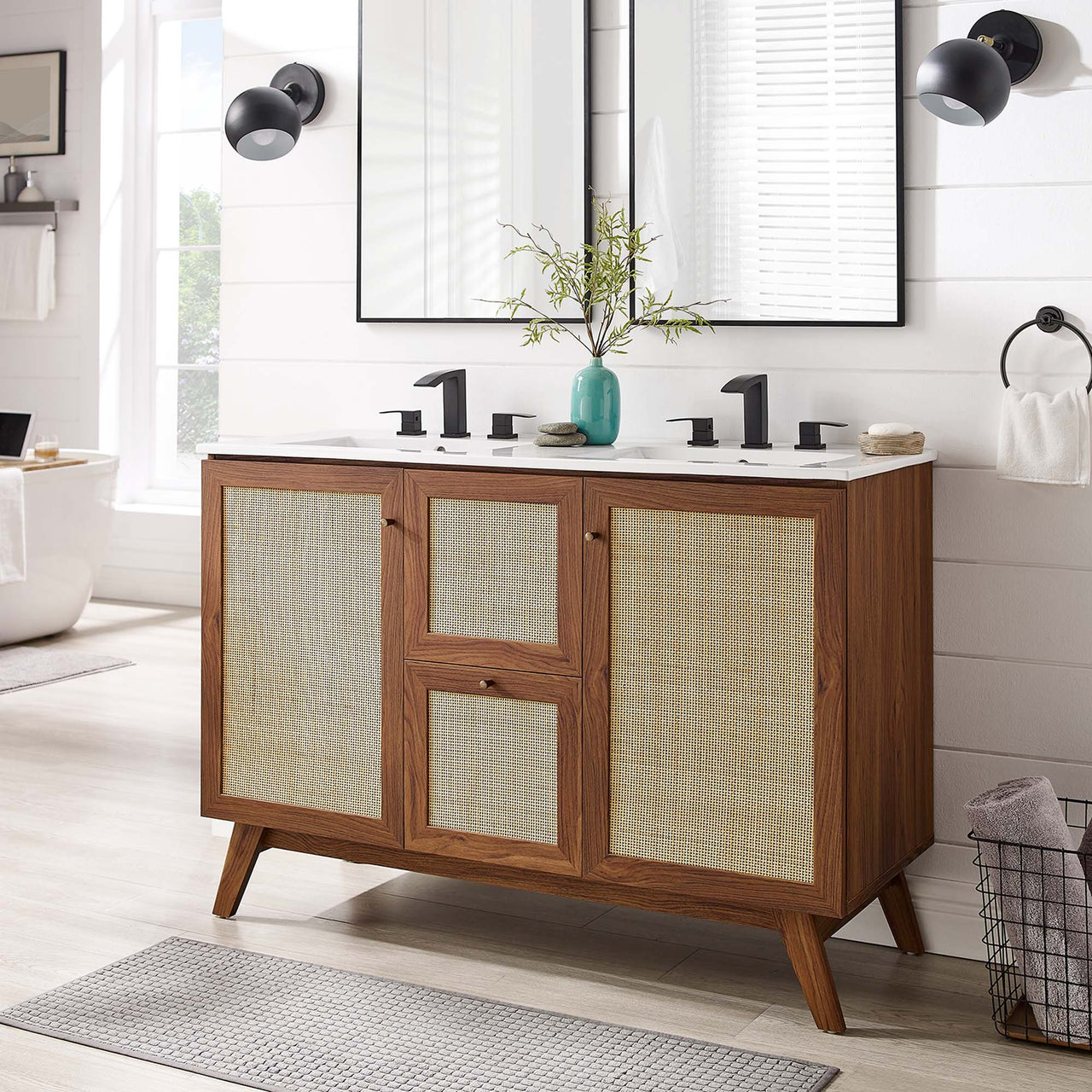 Marra Double Sink Vanity Unit, Extra Large, Walnut & White