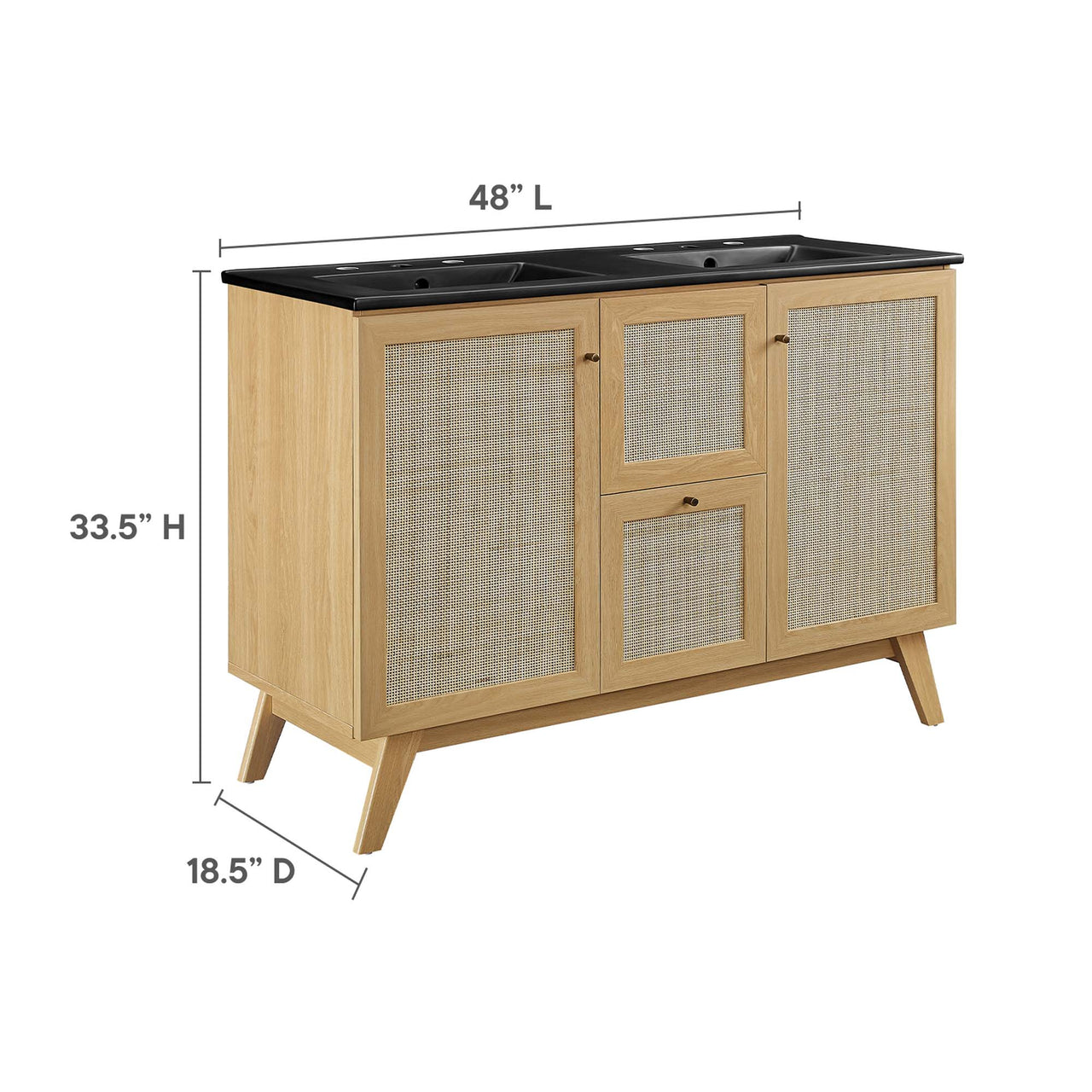 Marra Double Sink Vanity Unit, Extra Large, Oak & Black