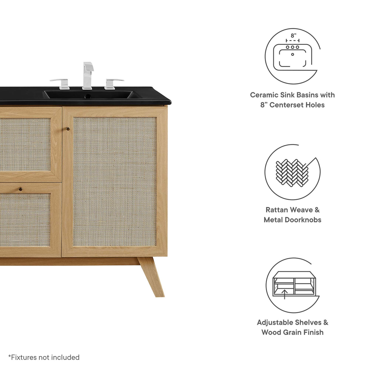 Marra Double Sink Vanity Unit, Extra Large, Oak & Black