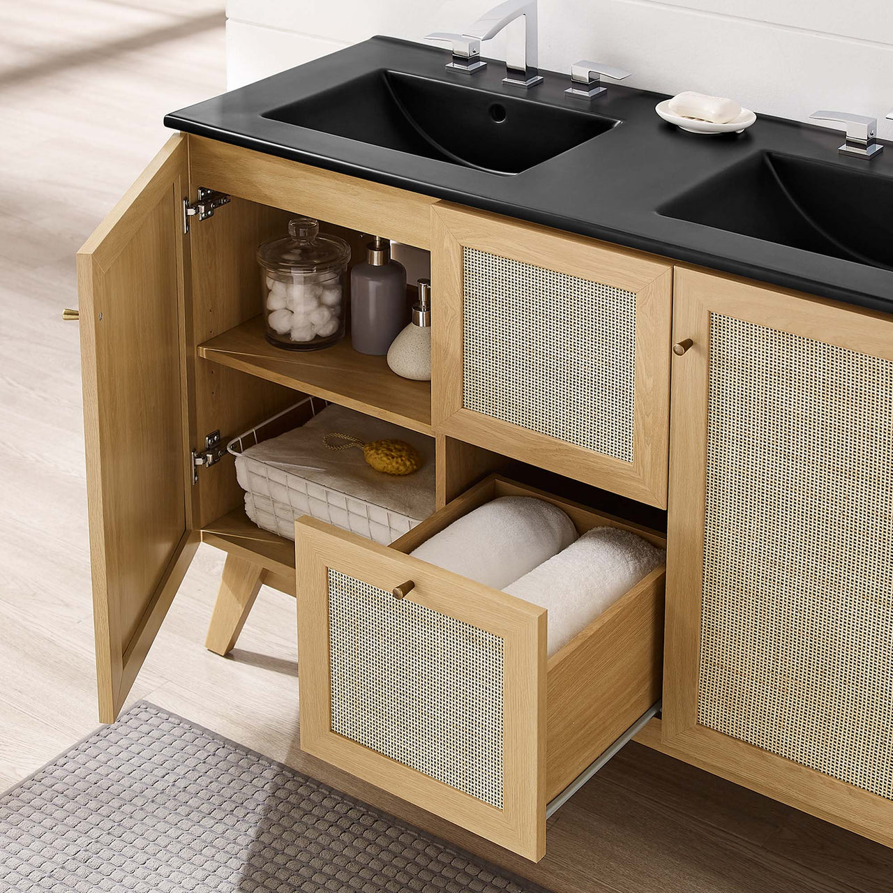 Marra Double Sink Vanity Unit, Extra Large, Oak & Black
