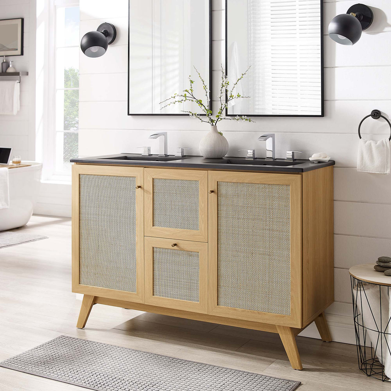 Marra Double Sink Vanity Unit, Extra Large, Oak & Black