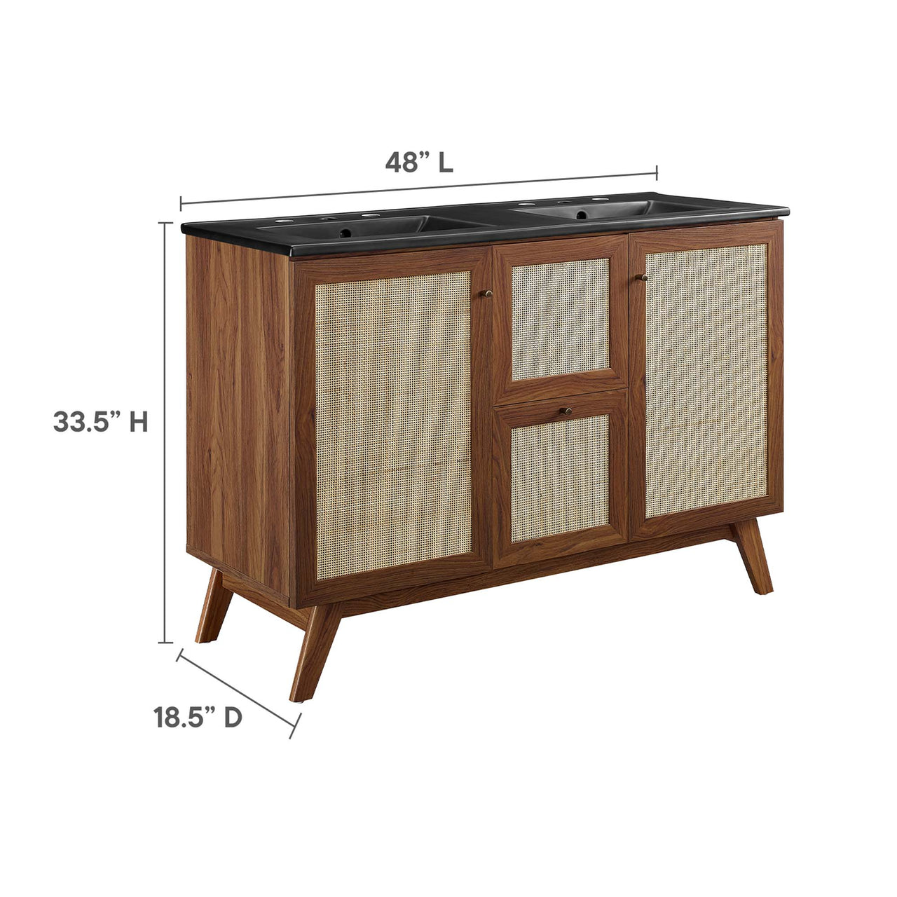 Marra Double Sink Vanity Unit, Extra Large, Walnut & Black