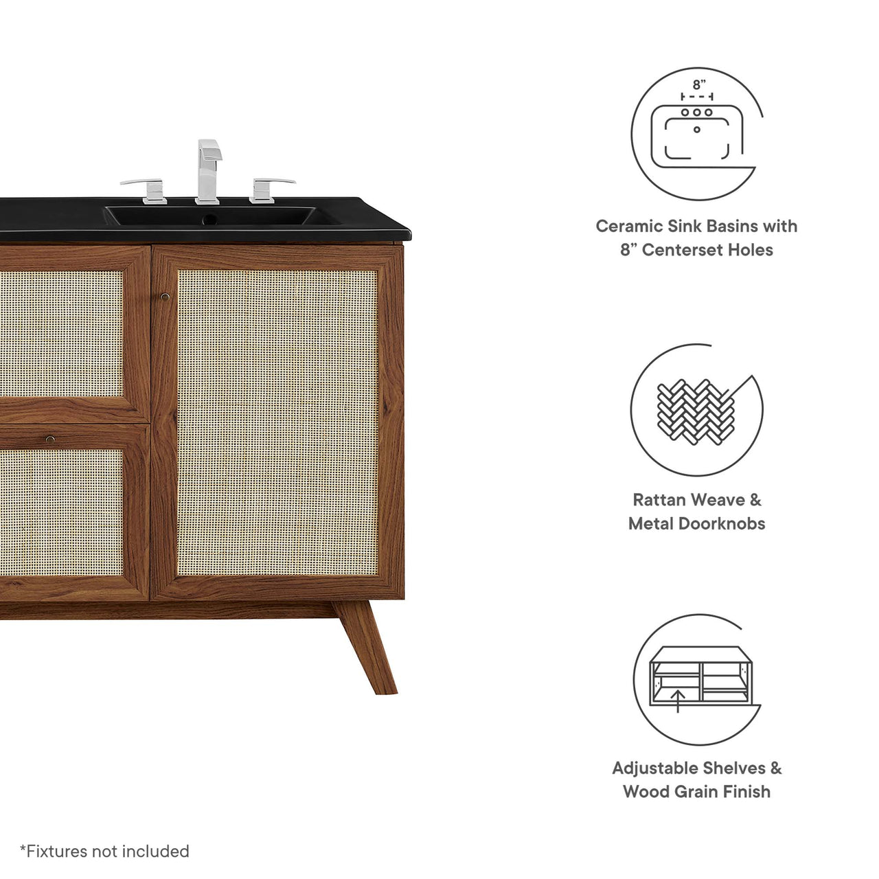 Marra Double Sink Vanity Unit, Extra Large, Walnut & Black