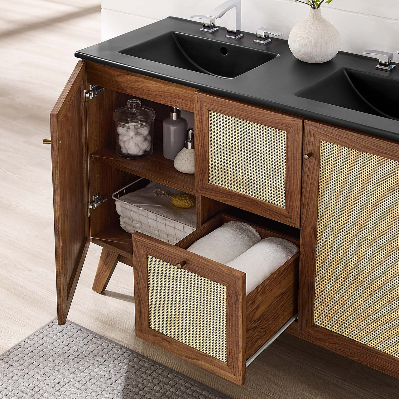 Marra Double Sink Vanity Unit, Extra Large, Walnut & Black