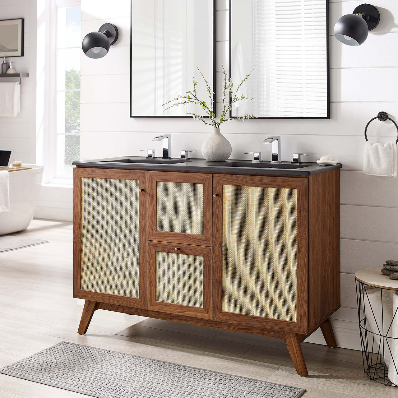 Marra Double Sink Vanity Unit, Extra Large, Walnut & Black