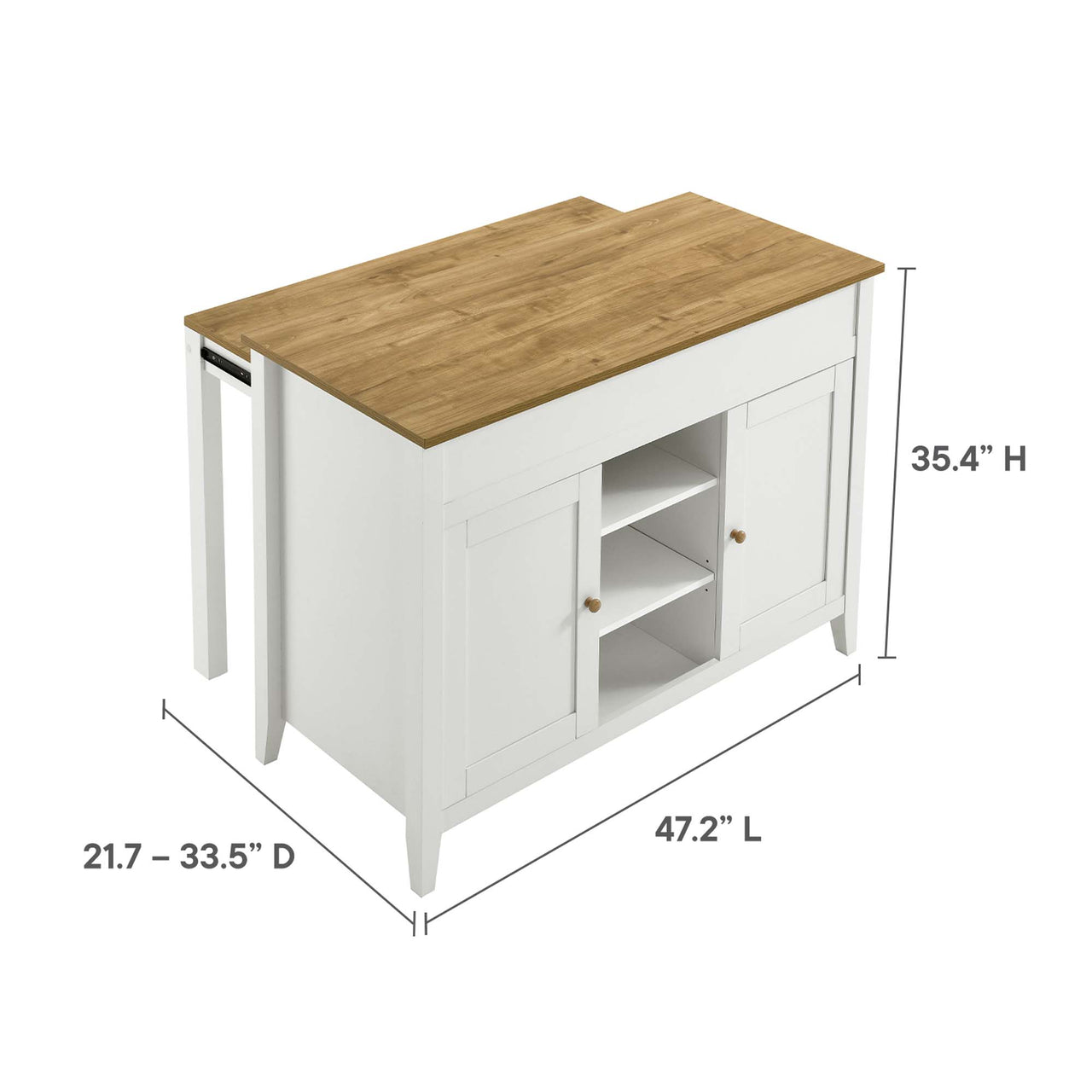 Solevo Kitchen Island, Natural Wood & White