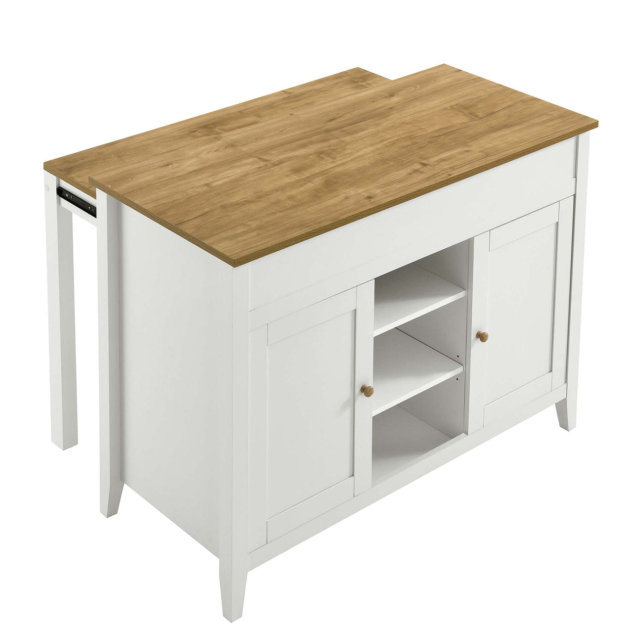 Solevo Kitchen Island, Natural Wood & White