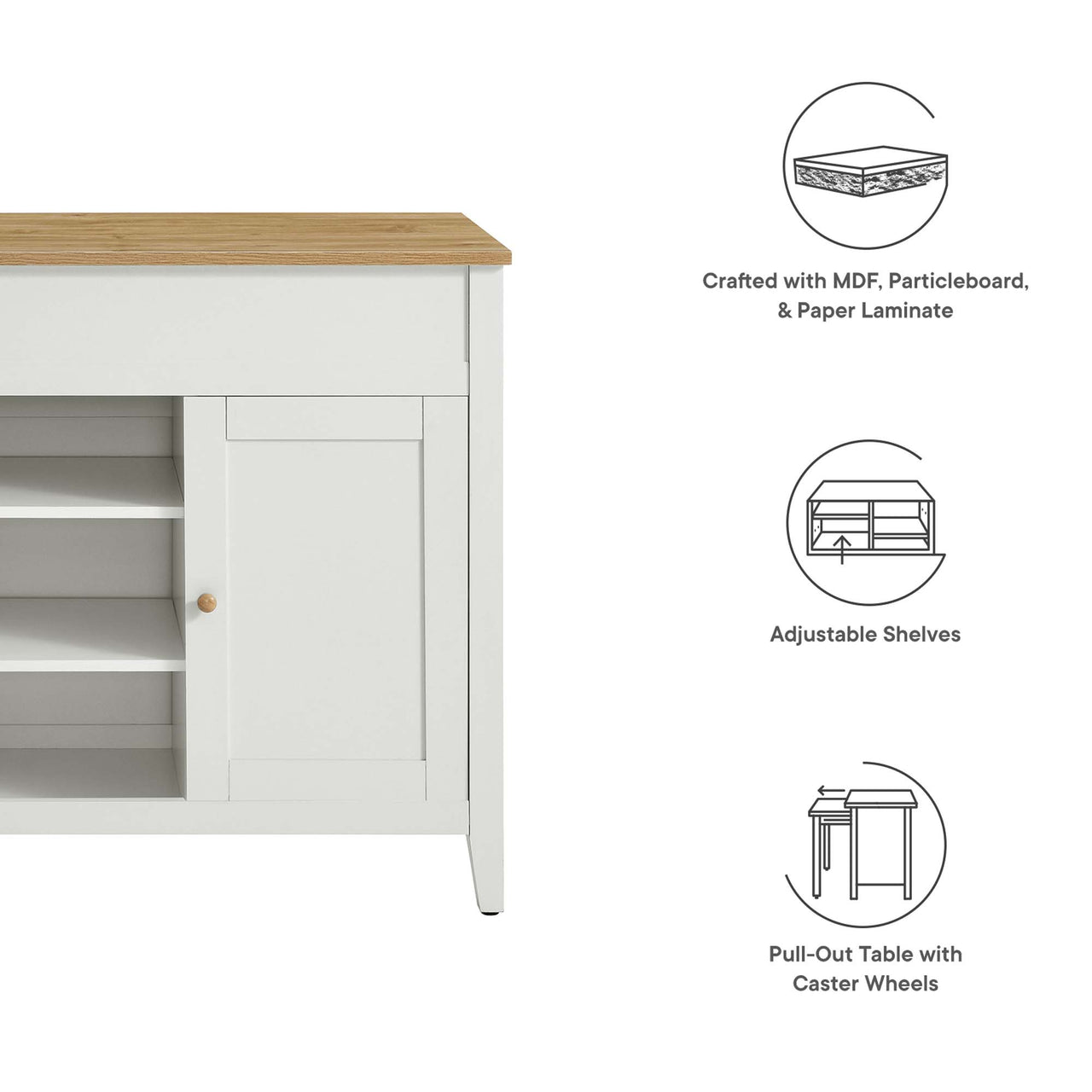 Solevo Kitchen Island, Natural Wood & White