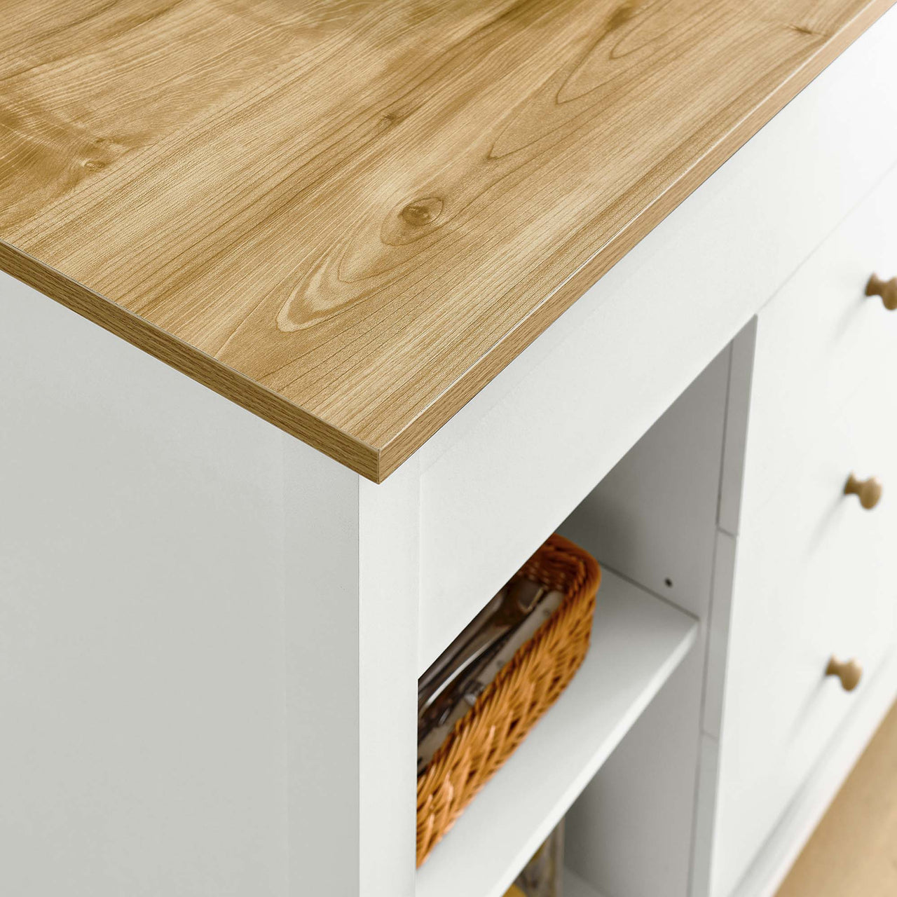 Sovari Kitchen Island, Natural Wood & White