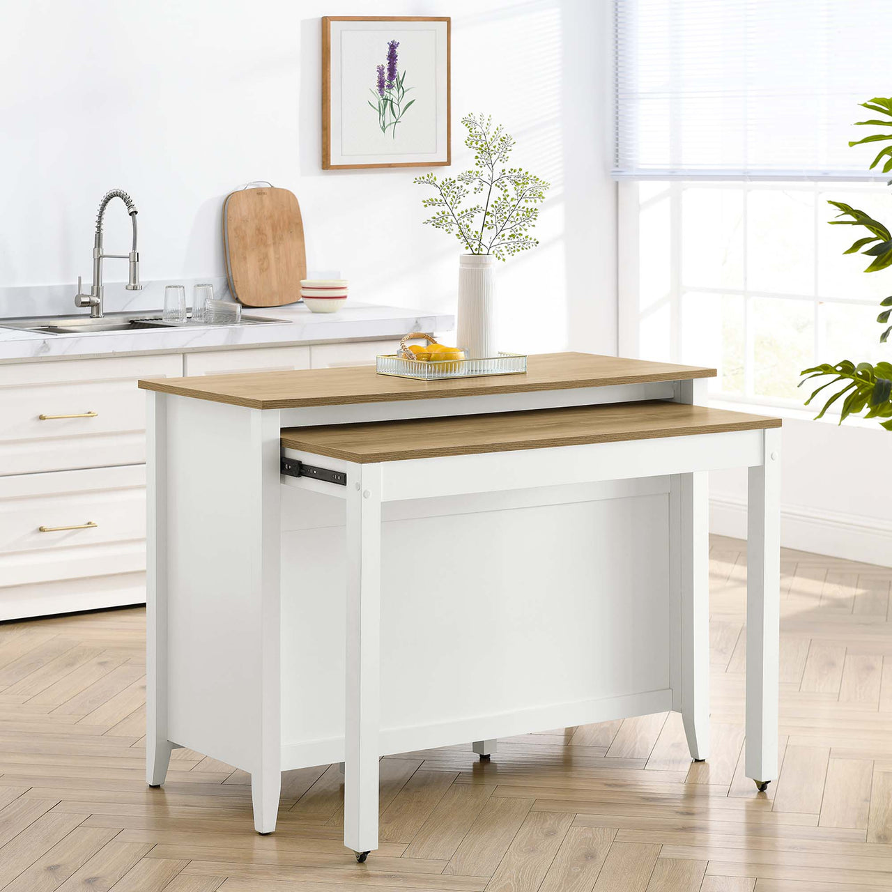 Sovari Kitchen Island, Natural Wood & White