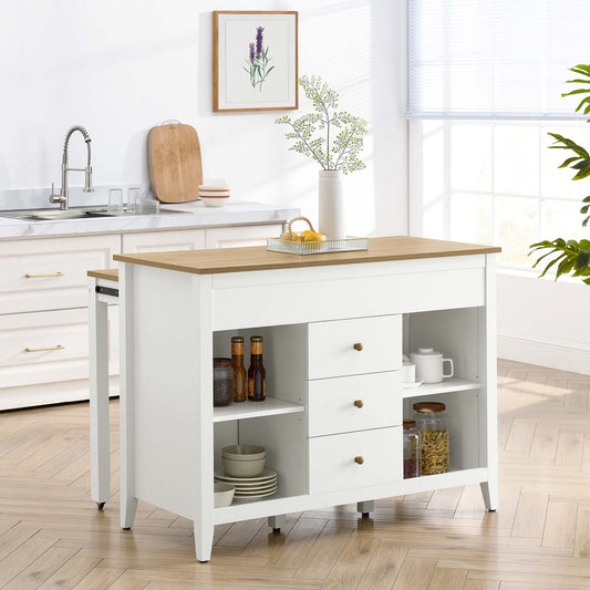Sovari Kitchen Island, Natural Wood & White