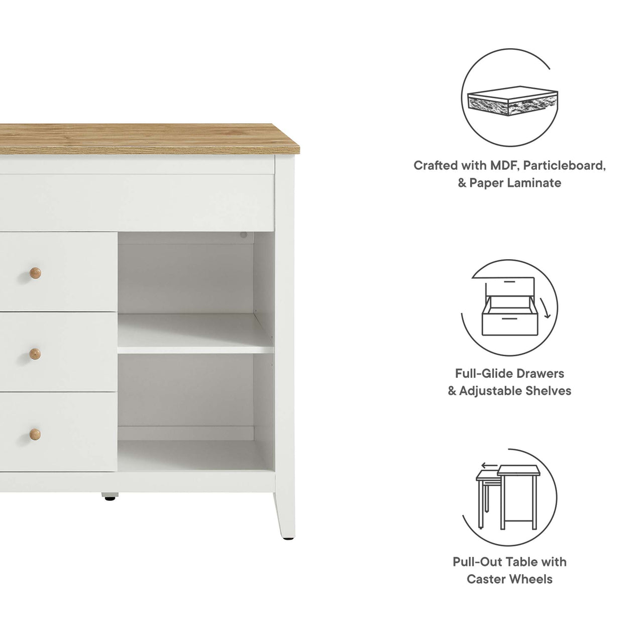 Sovari Kitchen Island, Natural Wood & White
