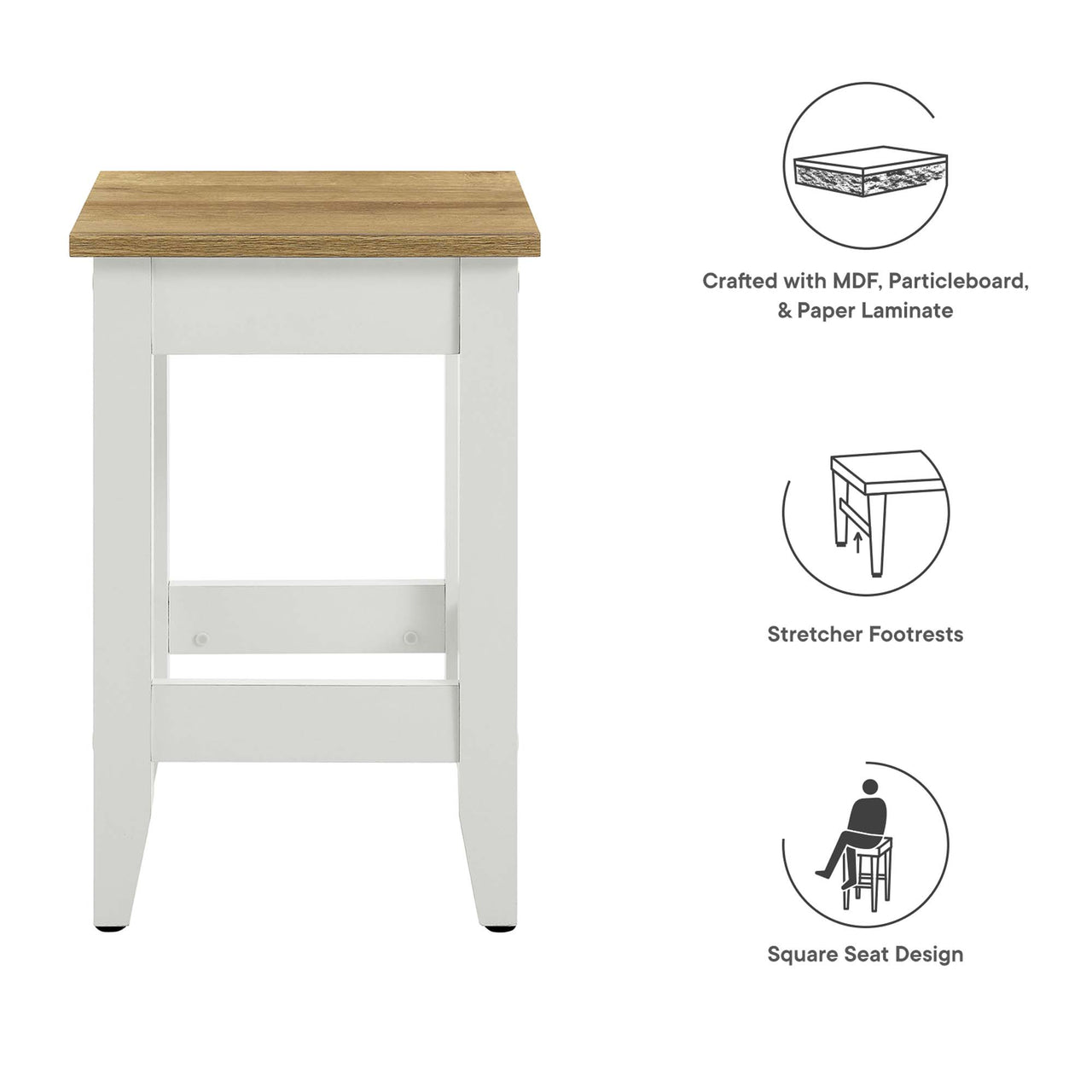 Solvane Kitchen Stool, Natural Wood & White