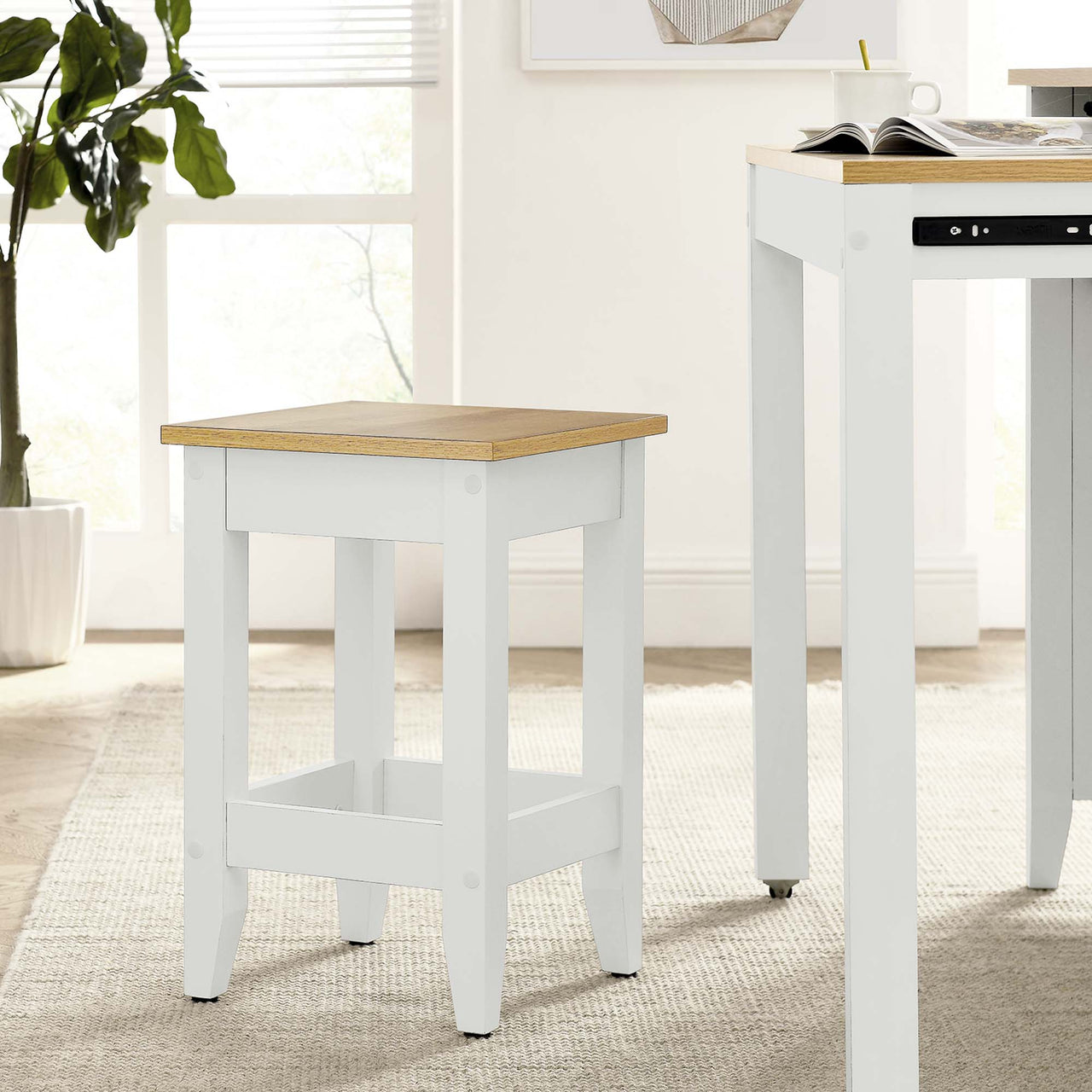 Solvane Kitchen Stool, Natural Wood & White
