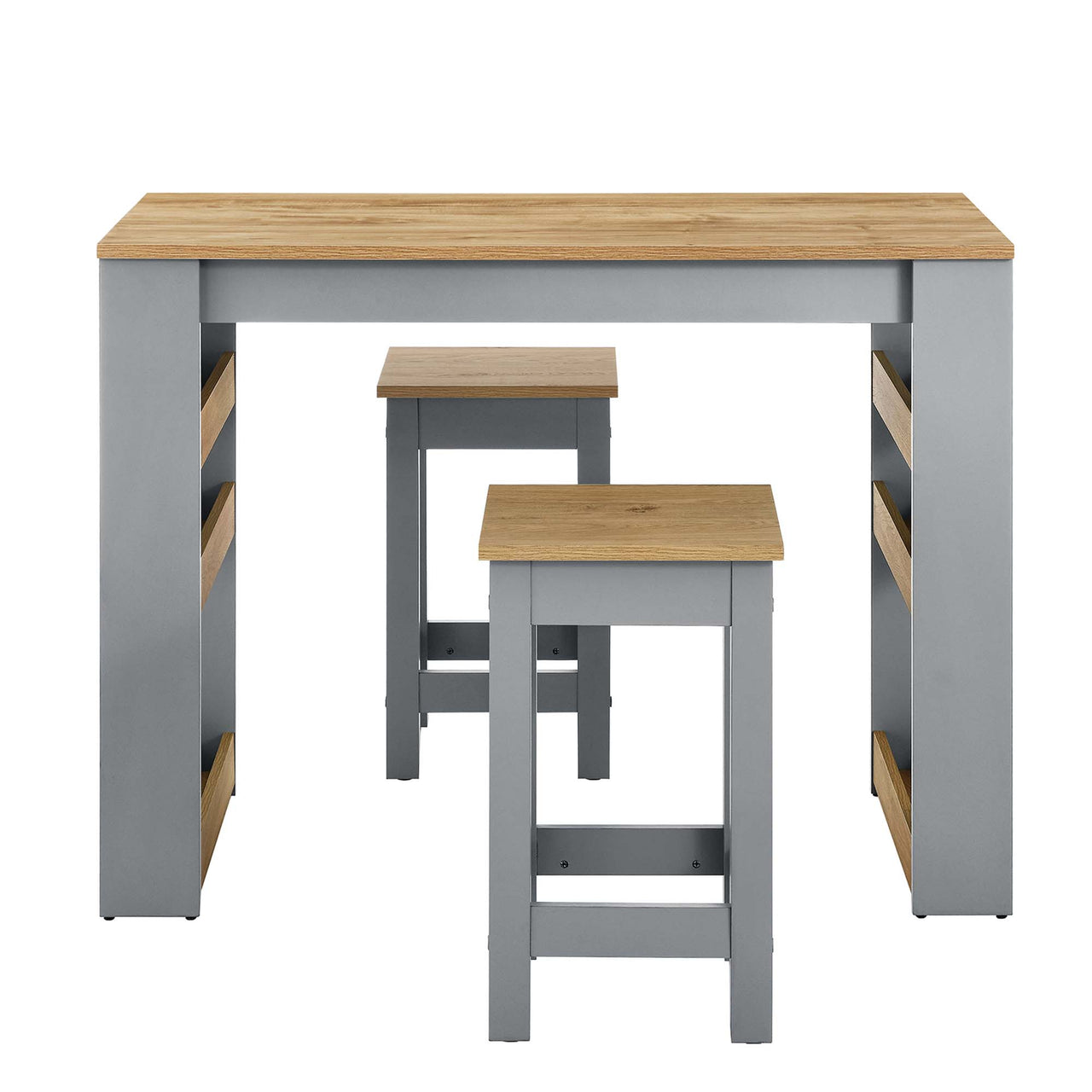 Bravelle Kitchen Island and Dual Stool Set, Natural Wood & Gray